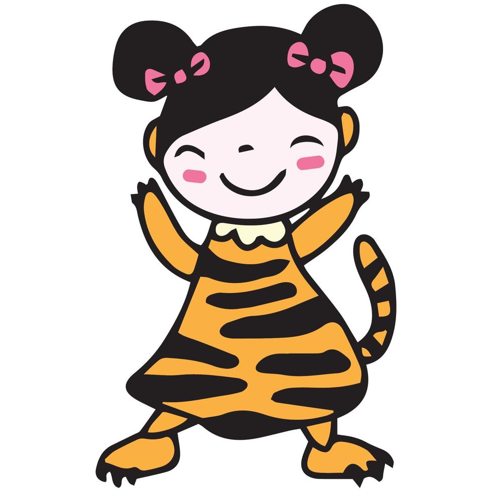 hand drawn little kid in tiger suit illustration vector