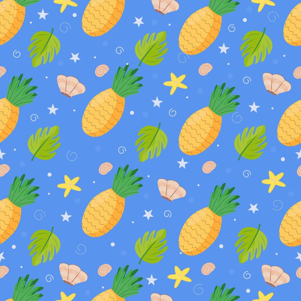 seamless pattern with pineapples Cute background for printing on fabric, paper, wallpaper, packaging. Summer products. Vector illustration, cartoon flat