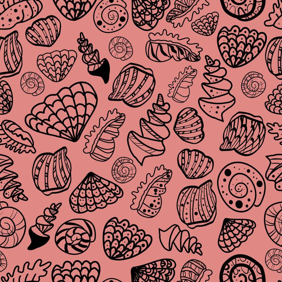 seashells seamless pattern. Cute background for printing on fabric, paper, wallpaper, packaging. Summer products. Vector illustration, doodle