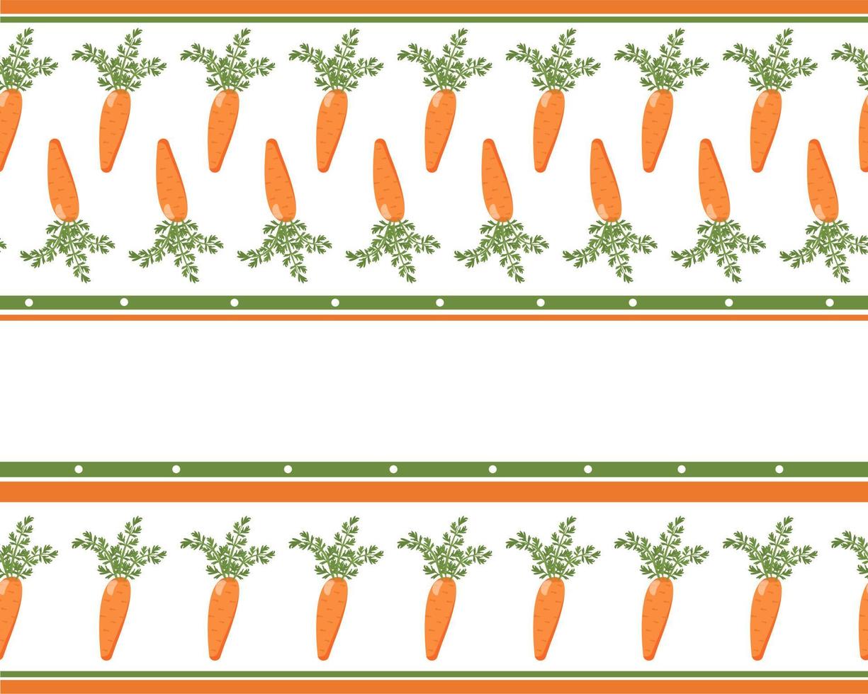 seamless horizontal border carrot. Coupon for the design of kitchen textiles, towels, curtains, runners, napkins. Rustic style, vector illustration, flat