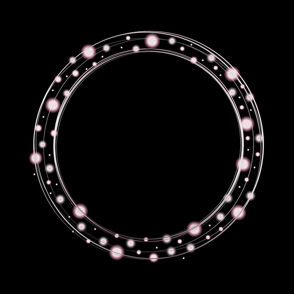 festive round frame with bright shimmering balls for the design of cards, invitations and banners. A scattering of balls on a black background. christmas template for design. Vector illustration