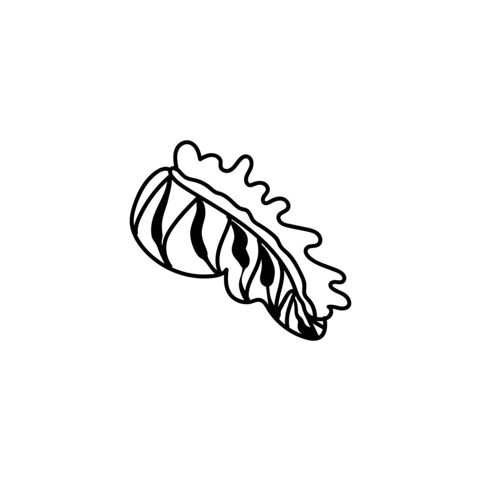 striped seashell rapana doodle. Black and white coloring. Cute monochrome print for printing on fabric, paper, wallpaper, packaging. Summer goods. Vector illustration, hand drawn