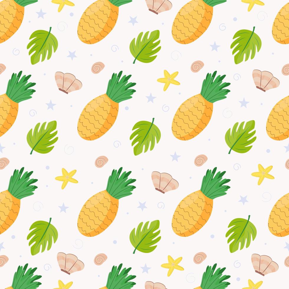 seamless pattern with pineapples. Summer time. Cartoon beach theme. Print for towels, shorts, couches, bags, scarves, swimwear. Vector illustration, flat