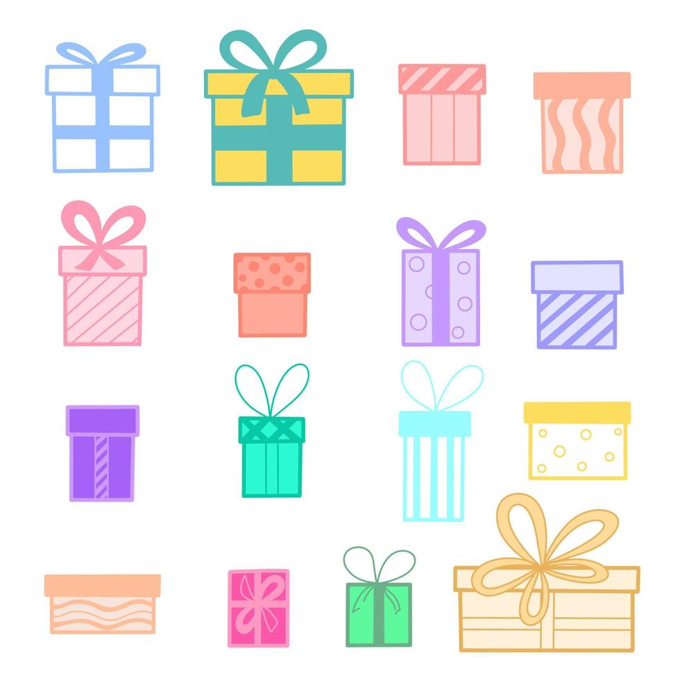 Set gift boxes doodle style vector illustration