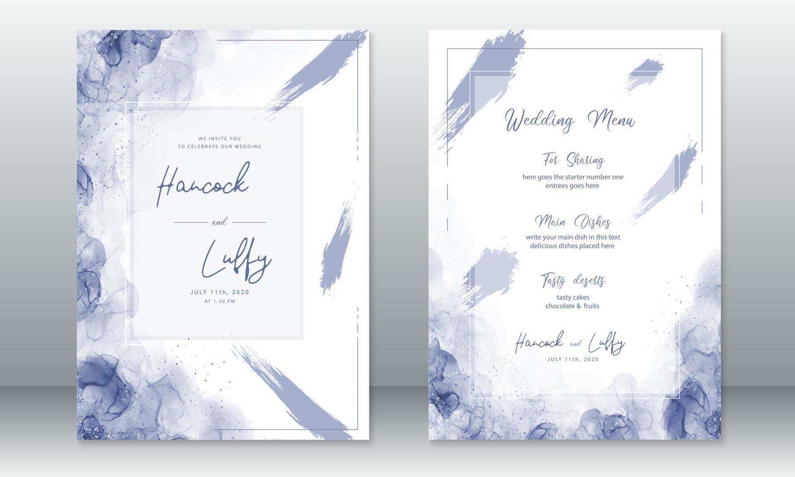 Wedding invitation card template blue background vector