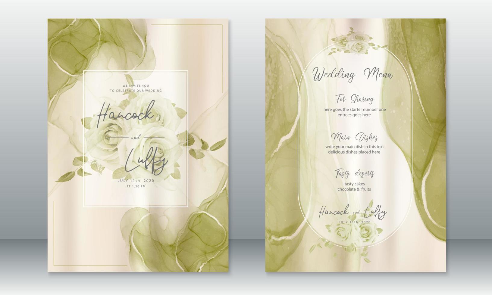 Wedding invitation card template green background vector