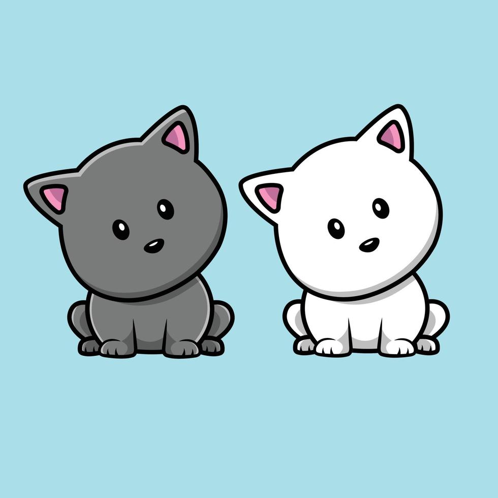 Cute Cat Couple Sitting Cartoon Vector Icon Illustration. Animal Icon Concept Isolated Premium Vector.