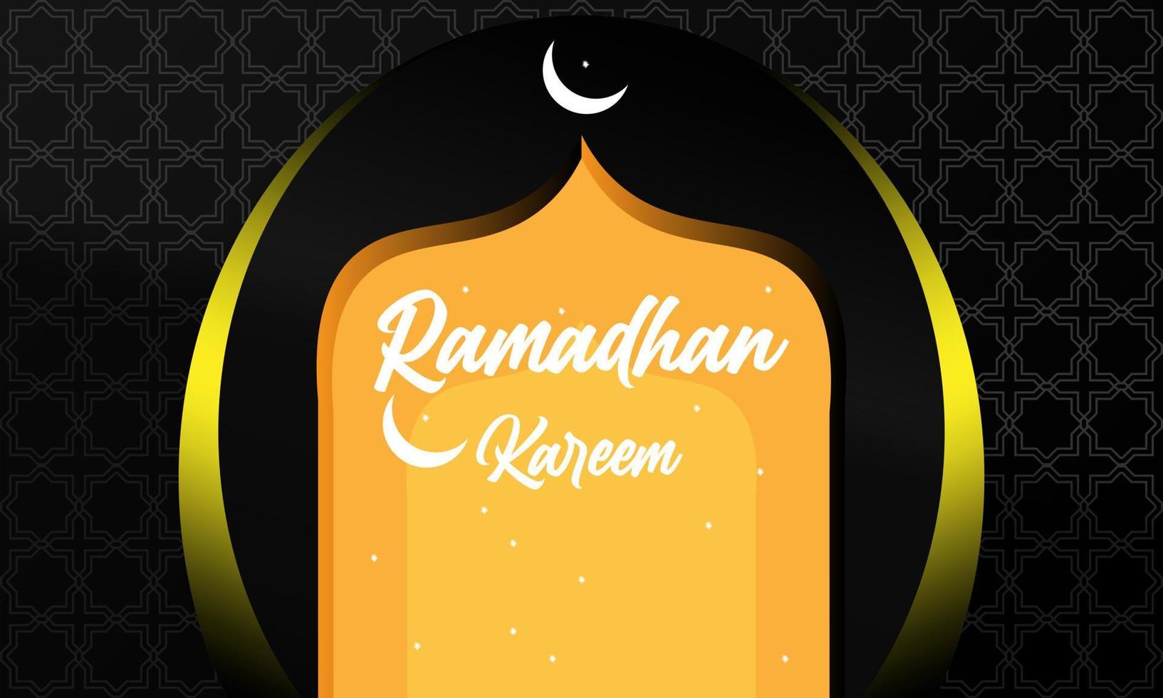 ramadan kareem vector background with mosque dome and orange Islamic pattern