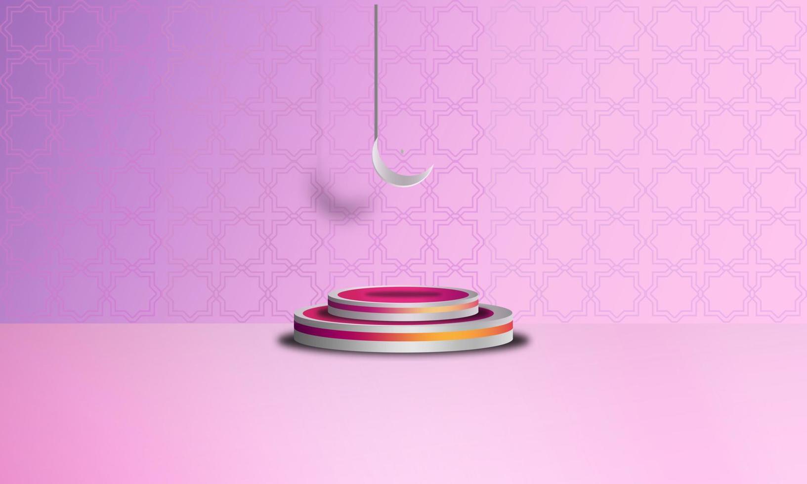 Islamic background 3d pink podium object and 3d Islamic ornament, vector design eps 10