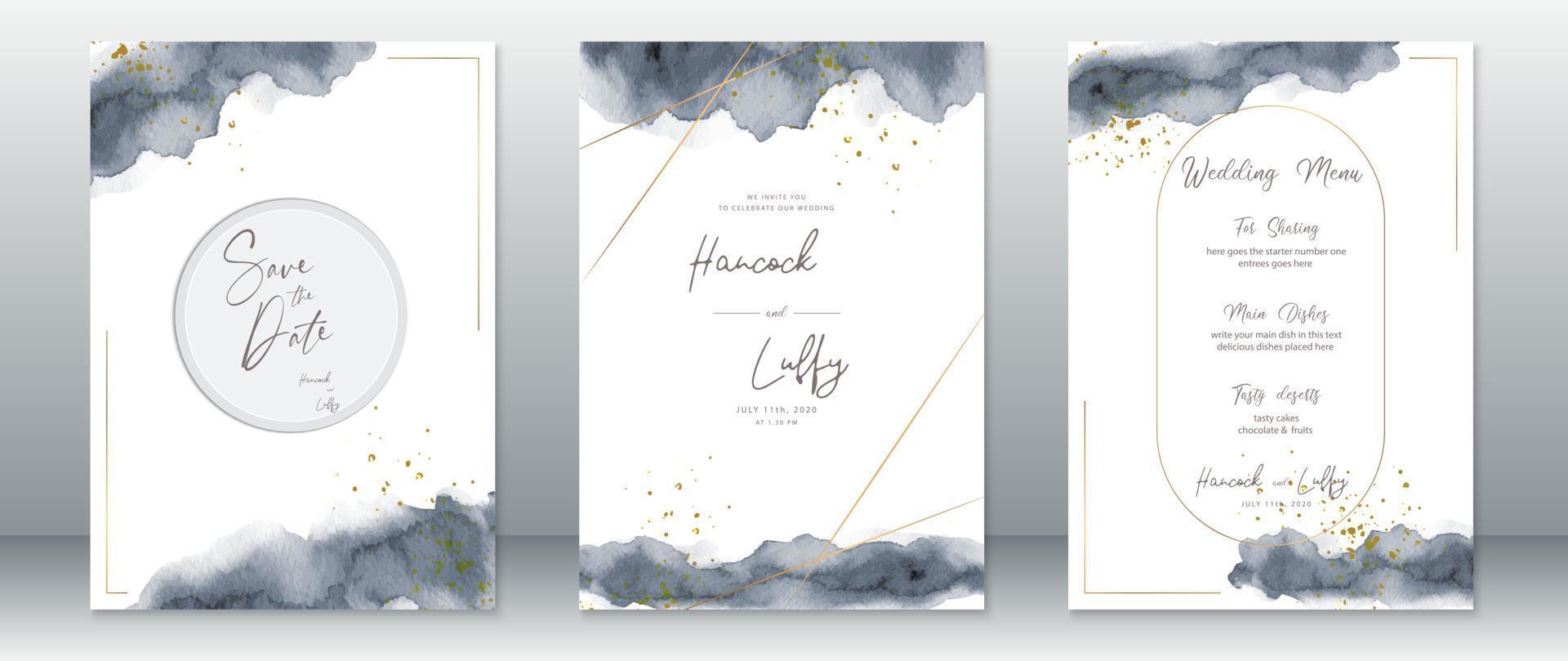 Wedding invitation card with blue watercolor texture vector