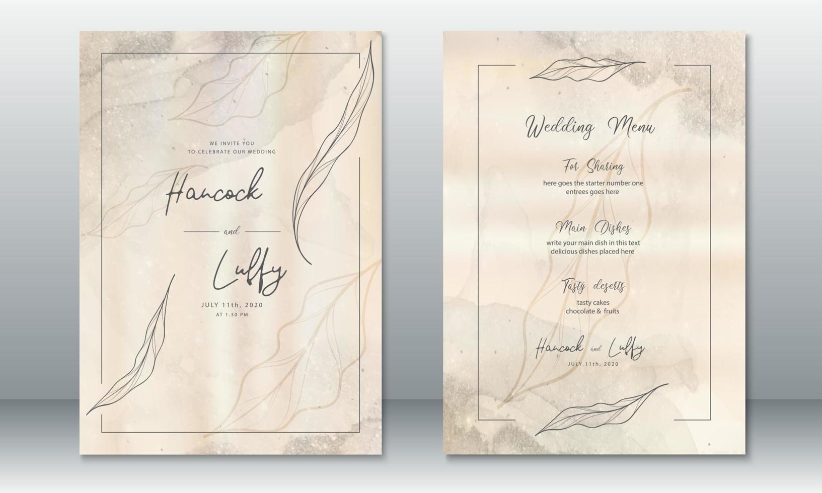 Wedding invitation card nature leaf design vector