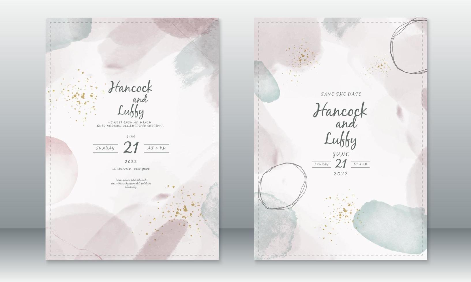 plantilla de invitación de boda con pintura de acuarela vector