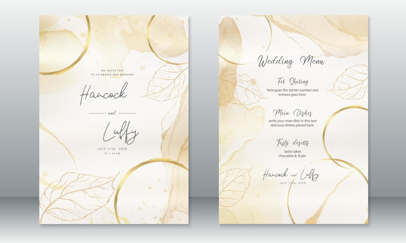 plantilla de tarjeta de invitación de boda de oro vector