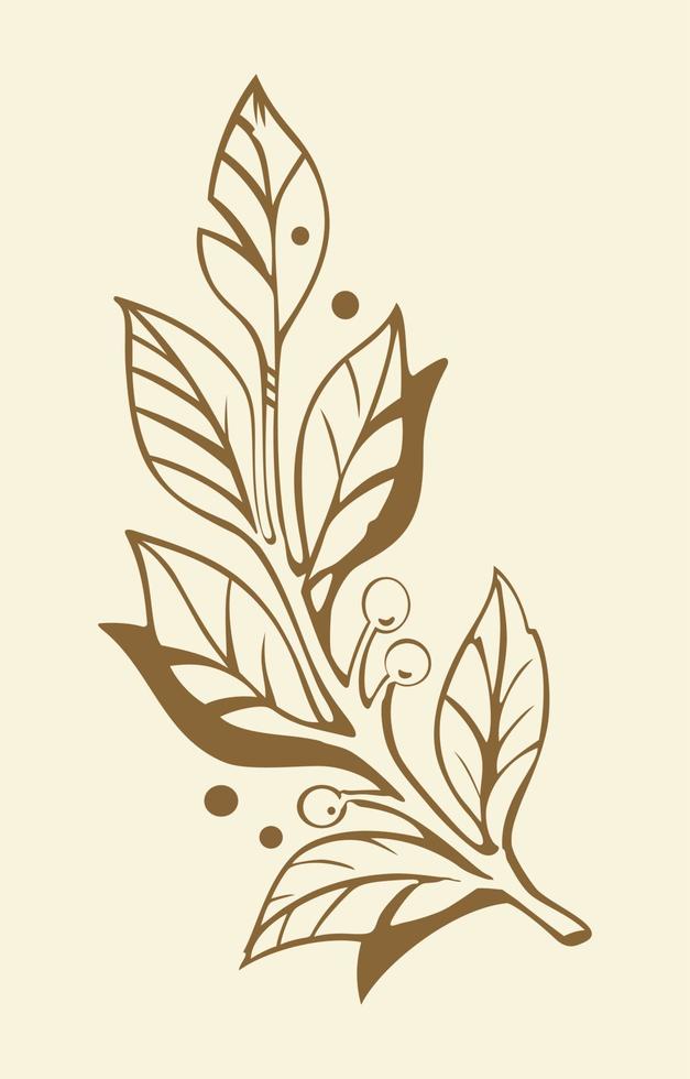 Twig of laurel plant with seeds. Hand drawn beige shades isolated vector illustration.