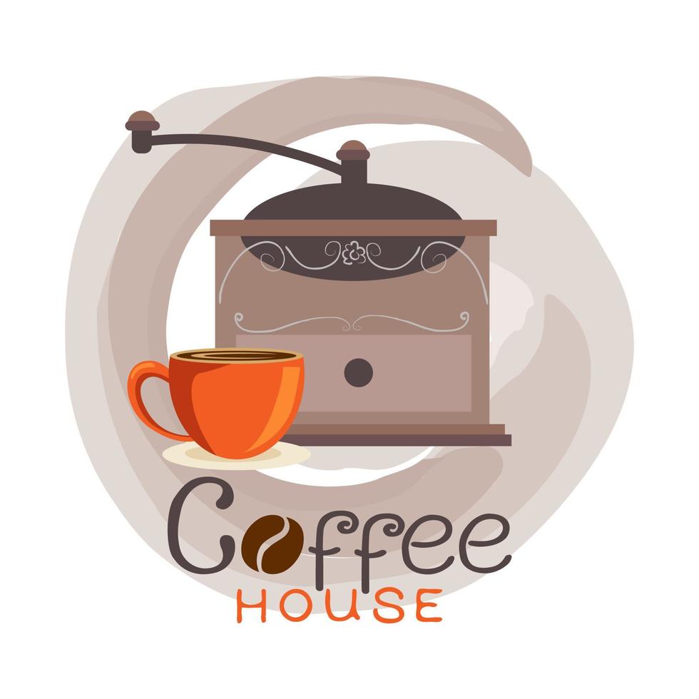 Coffee house background with cup of coffee vector and coffee maker