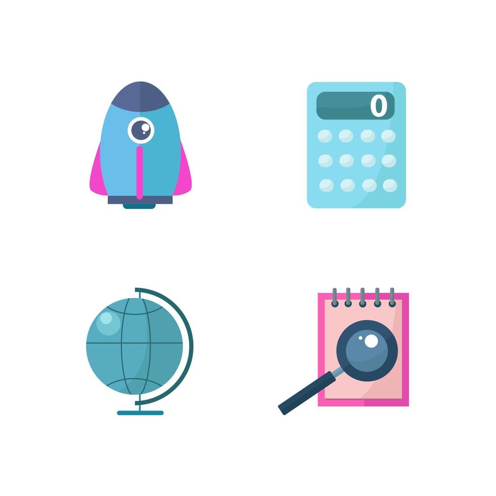 Educational set of school icons in cartoon style vector