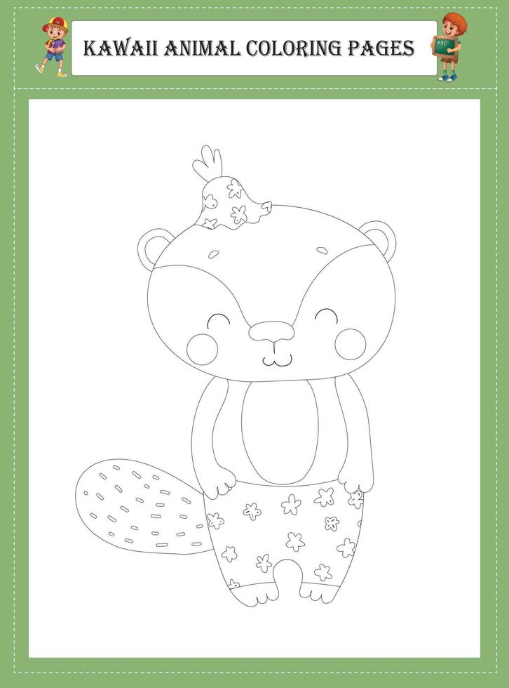 Kawaii Animal Coloring Pages vector