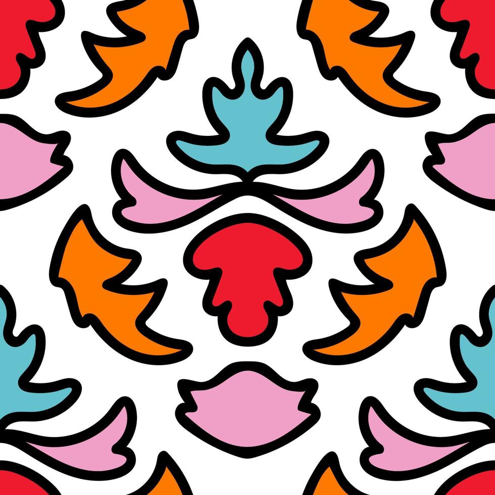 Colorful floral damask seamless pattern with curls, swirls. Curly background. vector