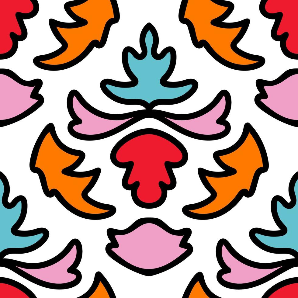 Colorful floral damask seamless pattern with curls, swirls. Curly background. vector