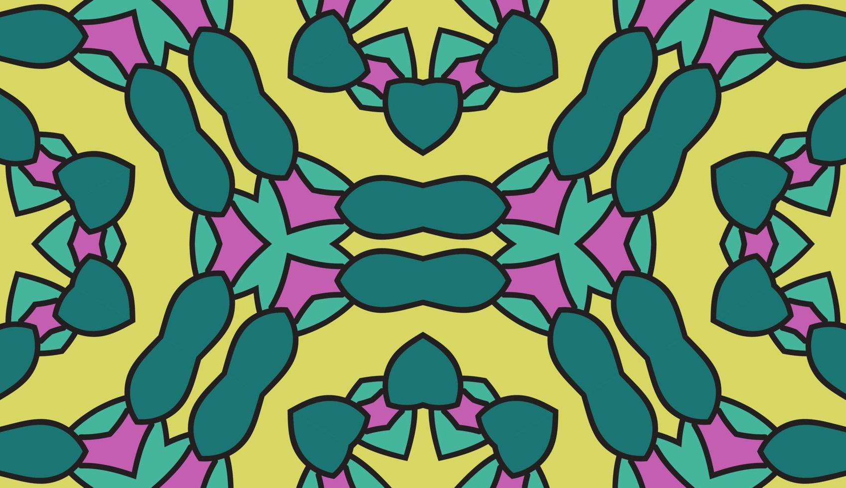 Abstract colorful doodle geometric flower seamless pattern. Floral background. Kaleidoscope mosaic, geo tile of thin line ornament. vector