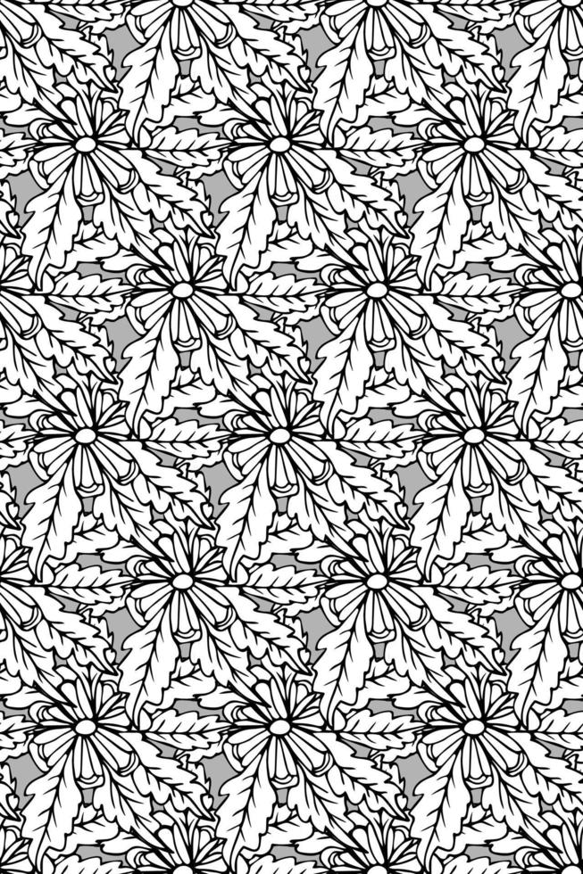 Black and white hand drawn fantasy flower isolated, background. Seamless pattern with tropical doodle floral element. vector