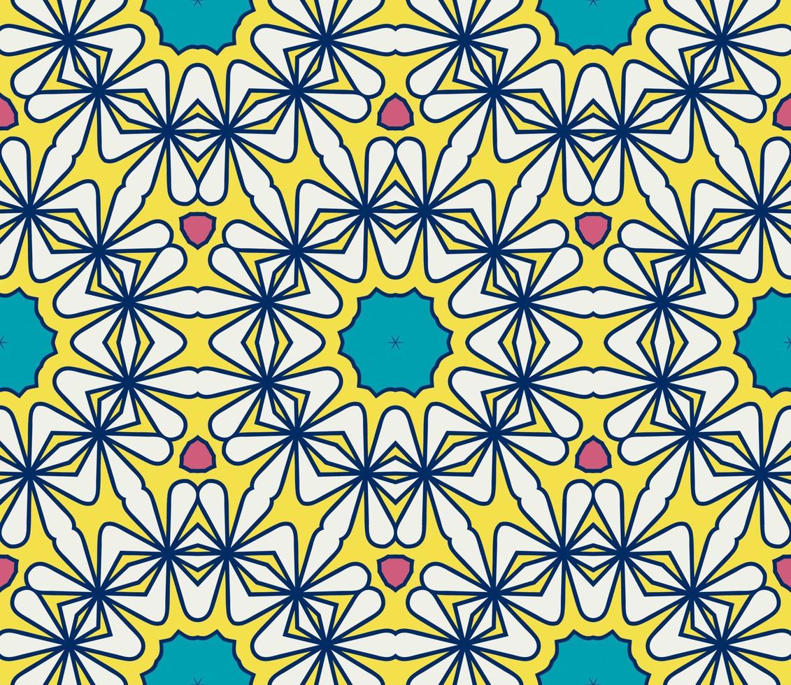 patrón sin costuras de flores geométricas de garabatos coloridos abstractos. fondo floral. mosaico de caleidoscopio, mosaico geo de adorno de línea delgada. vector