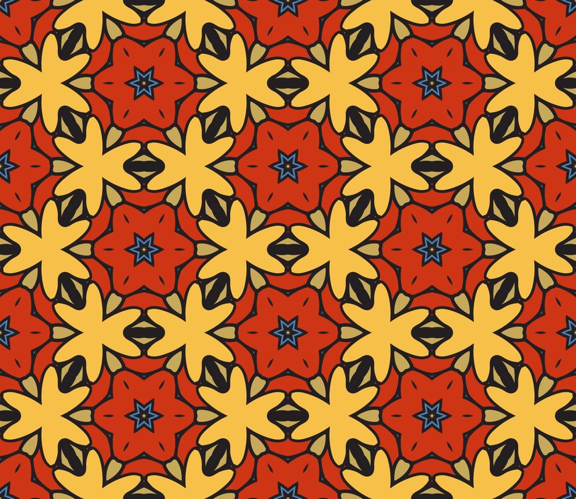 Abstract colorful doodle geometric flower seamless pattern. Floral background. Kaleidoscope mosaic, geo tile of thin line ornament. vector