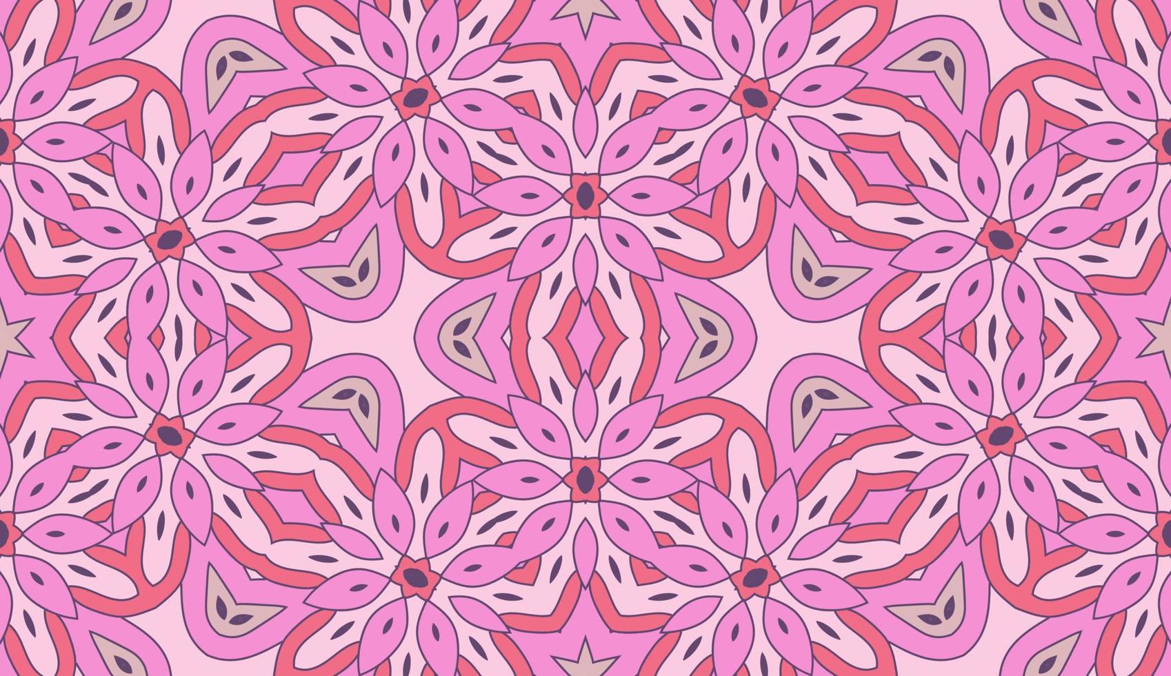 Abstract colorful doodle geometric flower seamless pattern. Floral background. Kaleidoscope mosaic, geo tile of thin line ornament. vector
