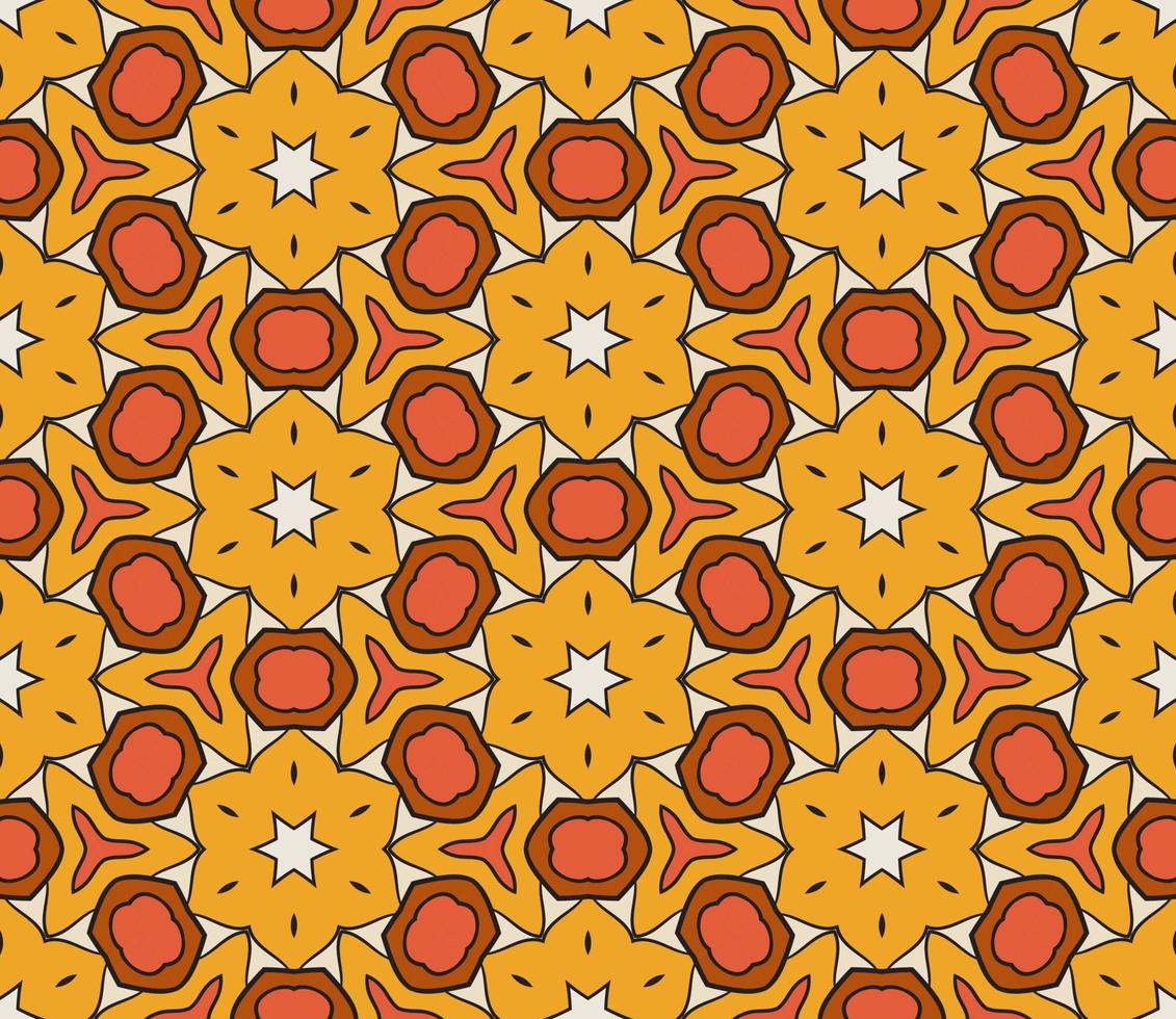 Abstract colorful doodle geometric flower seamless pattern. Floral background. Kaleidoscope mosaic, geo tile of thin line ornament. vector
