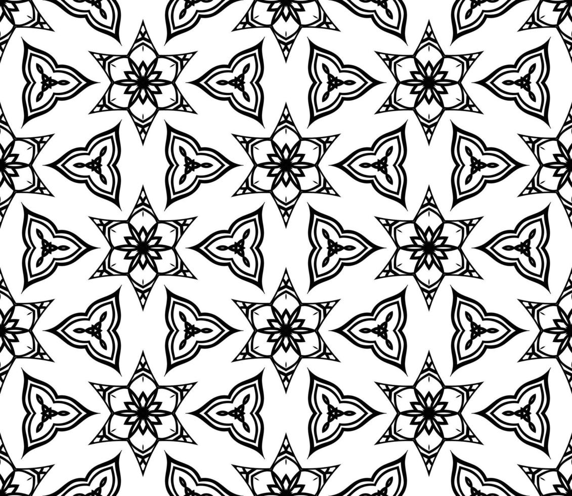Abstract colorful doodle geometric flower seamless pattern. Floral background. Kaleidoscope mosaic, geo tile of thin line ornament. vector