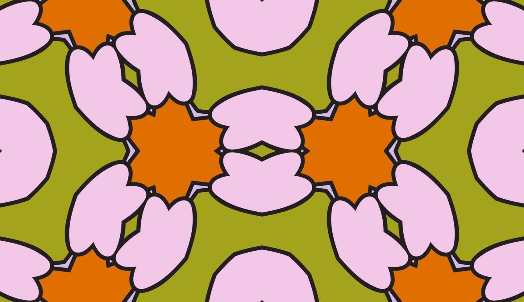 Abstract colorful doodle geometric flower seamless pattern. Floral background. Kaleidoscope mosaic, geo tile of thin line ornament. vector
