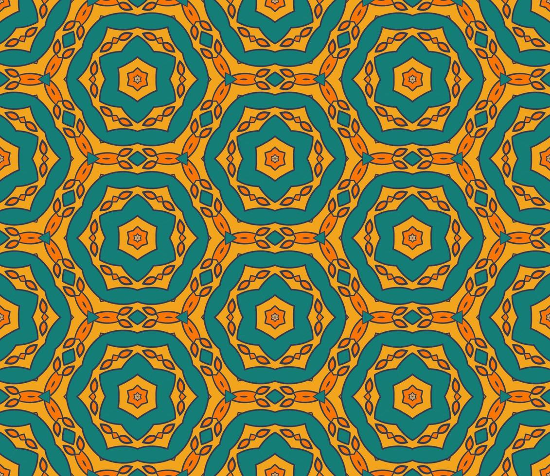Abstract colorful doodle geometric flower seamless pattern. Floral background. Kaleidoscope mosaic, geo tile of thin line ornament. vector
