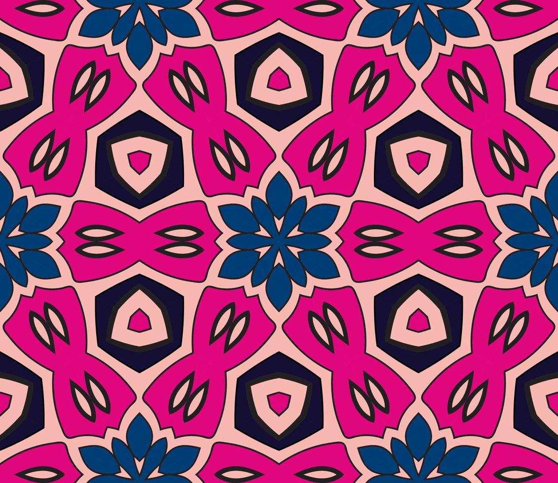 Abstract colorful doodle geometric flower seamless pattern. Floral background. Kaleidoscope mosaic, geo tile of thin line ornament. vector