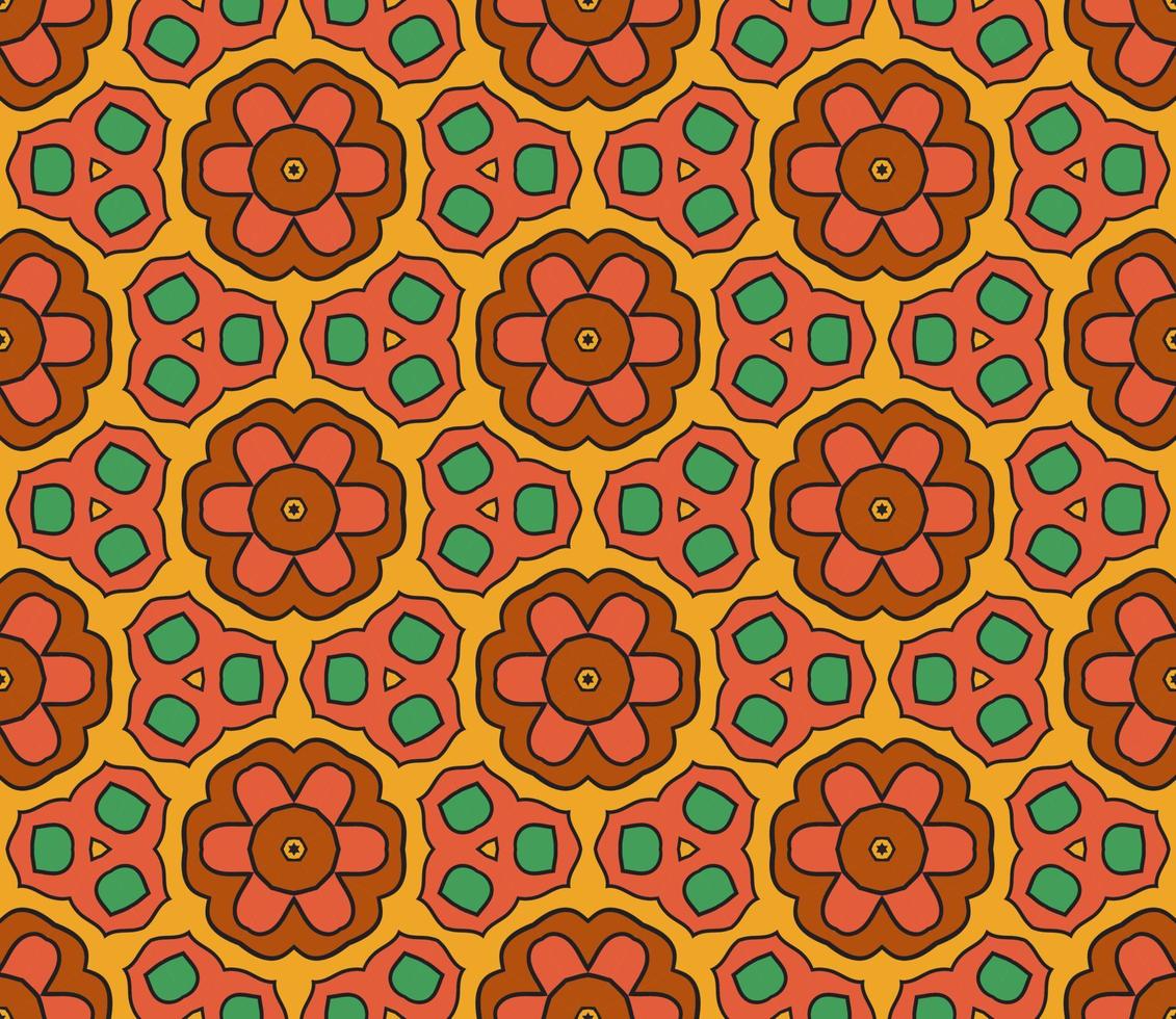 Abstract colorful doodle geometric flower seamless pattern. Floral background. Kaleidoscope mosaic, geo tile of thin line ornament. vector