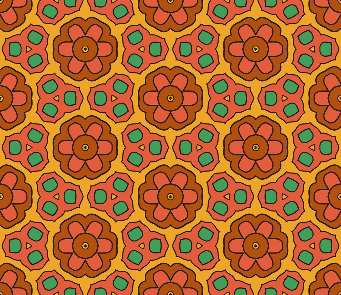 Abstract colorful doodle geometric flower seamless pattern. Floral background. Kaleidoscope mosaic, geo tile of thin line ornament. vector