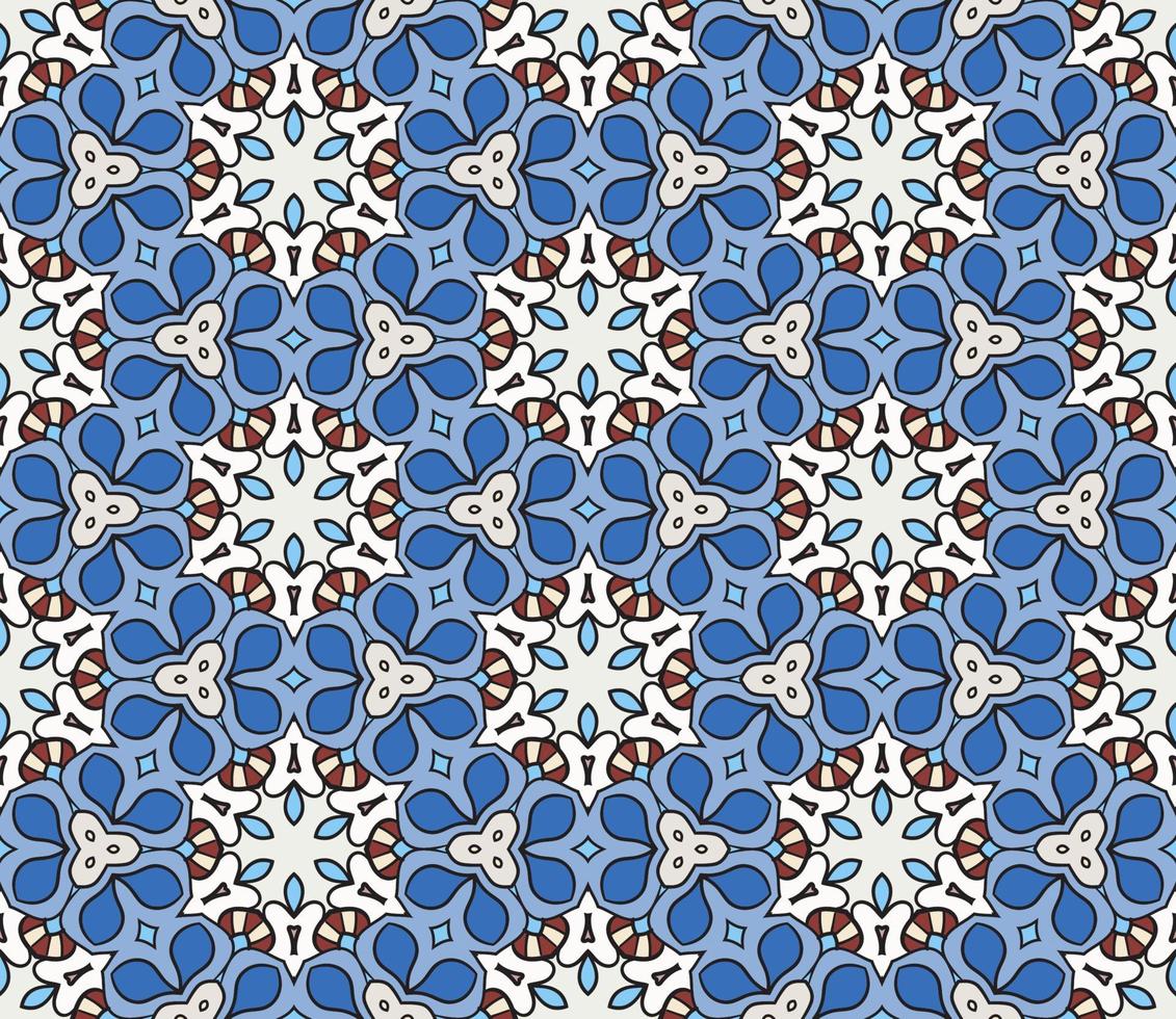 Abstract colorful doodle geometric flower seamless pattern. Floral background. Mosaic, geo tile of thin line ornament. vector
