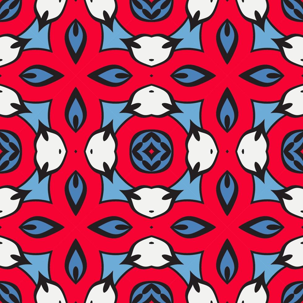 Abstract colorful doodle geometric flower seamless pattern. Floral background. Kaleidoscope mosaic, geo tile of thin line ornament. vector