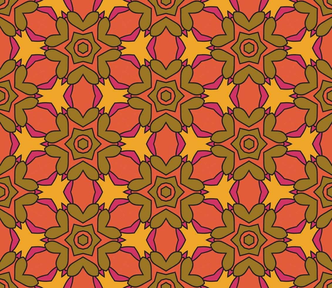 Abstract colorful doodle geometric flower seamless pattern. Floral background. Kaleidoscope mosaic, geo tile of thin line ornament. vector