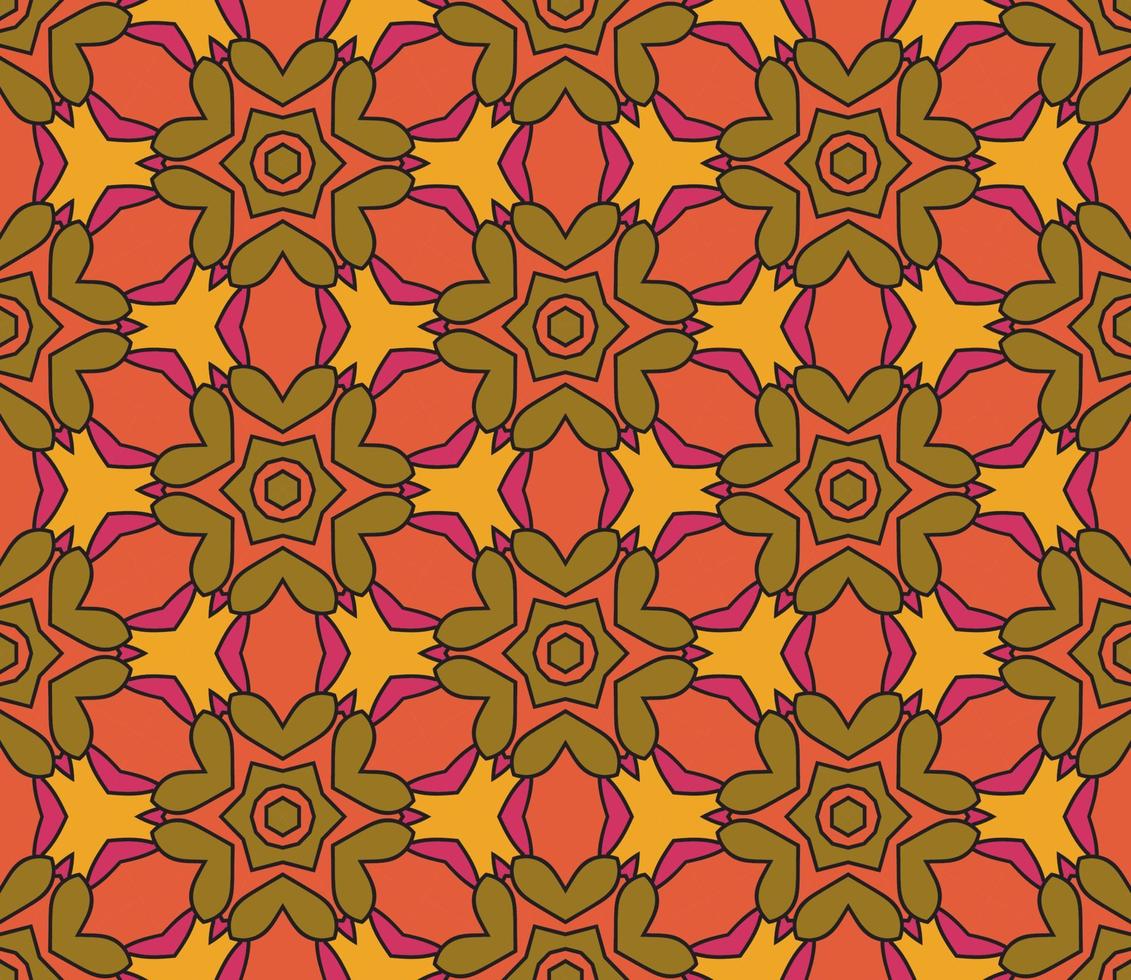 Abstract colorful doodle geometric flower seamless pattern. Floral background. Kaleidoscope mosaic, geo tile of thin line ornament. vector