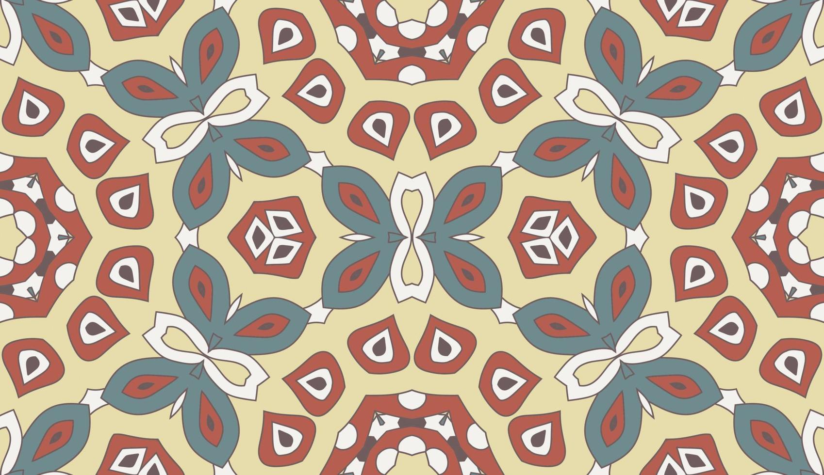 Abstract colorful doodle geometric flower seamless pattern. Floral background. Kaleidoscope mosaic, geo tile of thin line ornament. vector