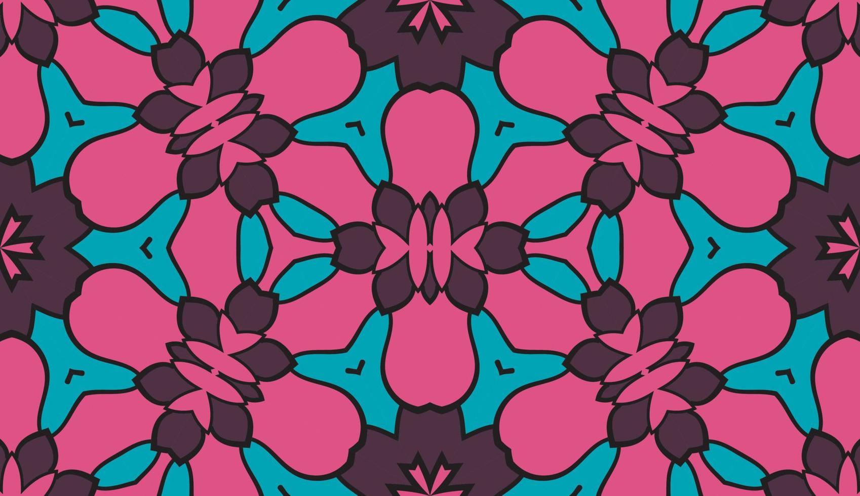 Abstract colorful doodle geometric flower seamless pattern. Floral background. Kaleidoscope mosaic, geo tile of thin line ornament. vector