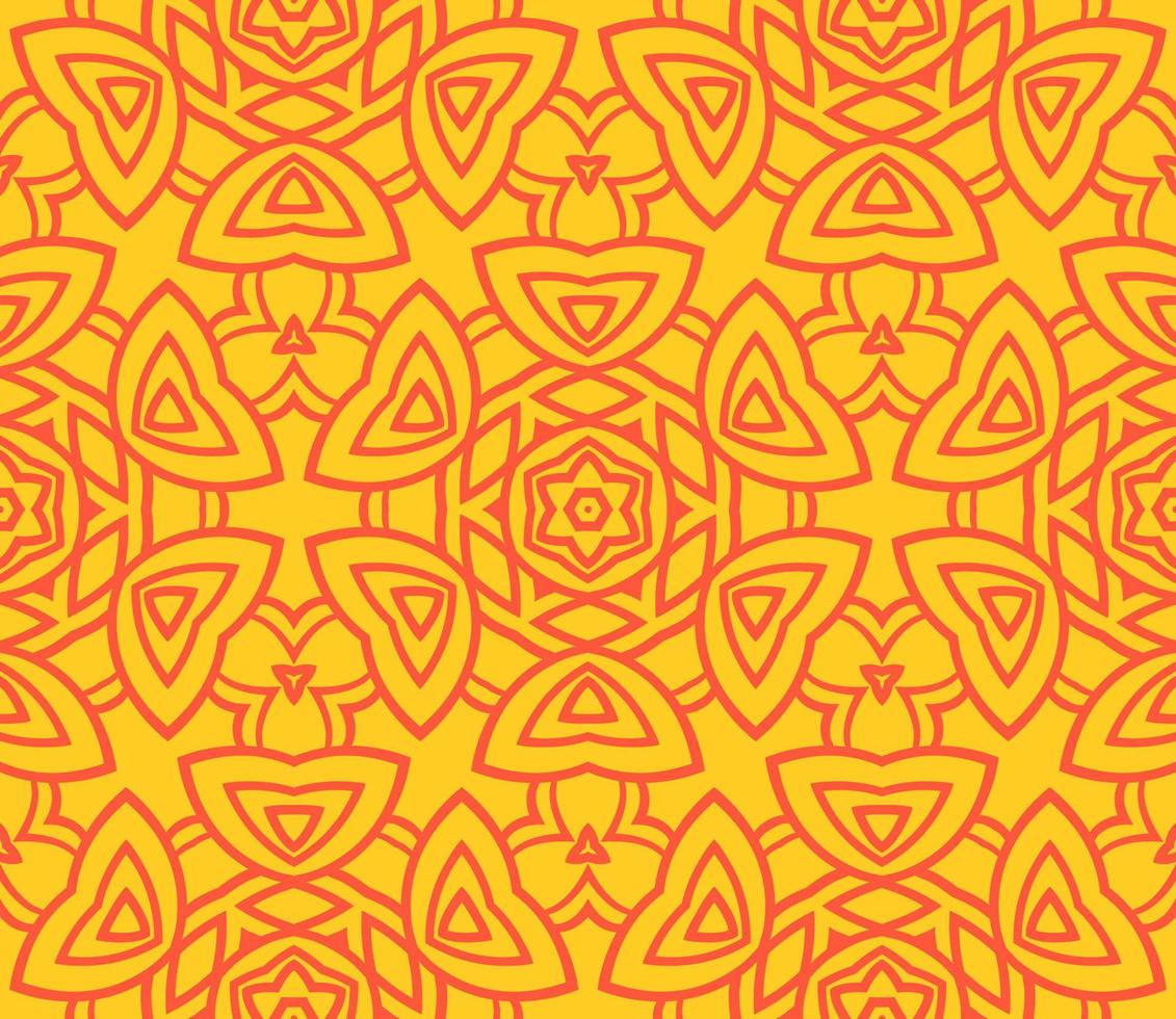 Abstract colorful doodle geometric flower seamless pattern. Floral background. Kaleidoscope mosaic, geo tile of thin line ornament. vector