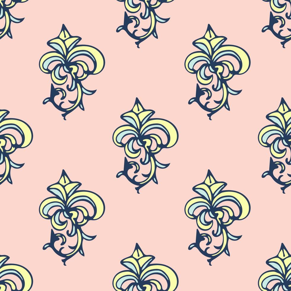 Cute damask, fleur de lis abstract seamless pattern with hand drawn decoration. vector