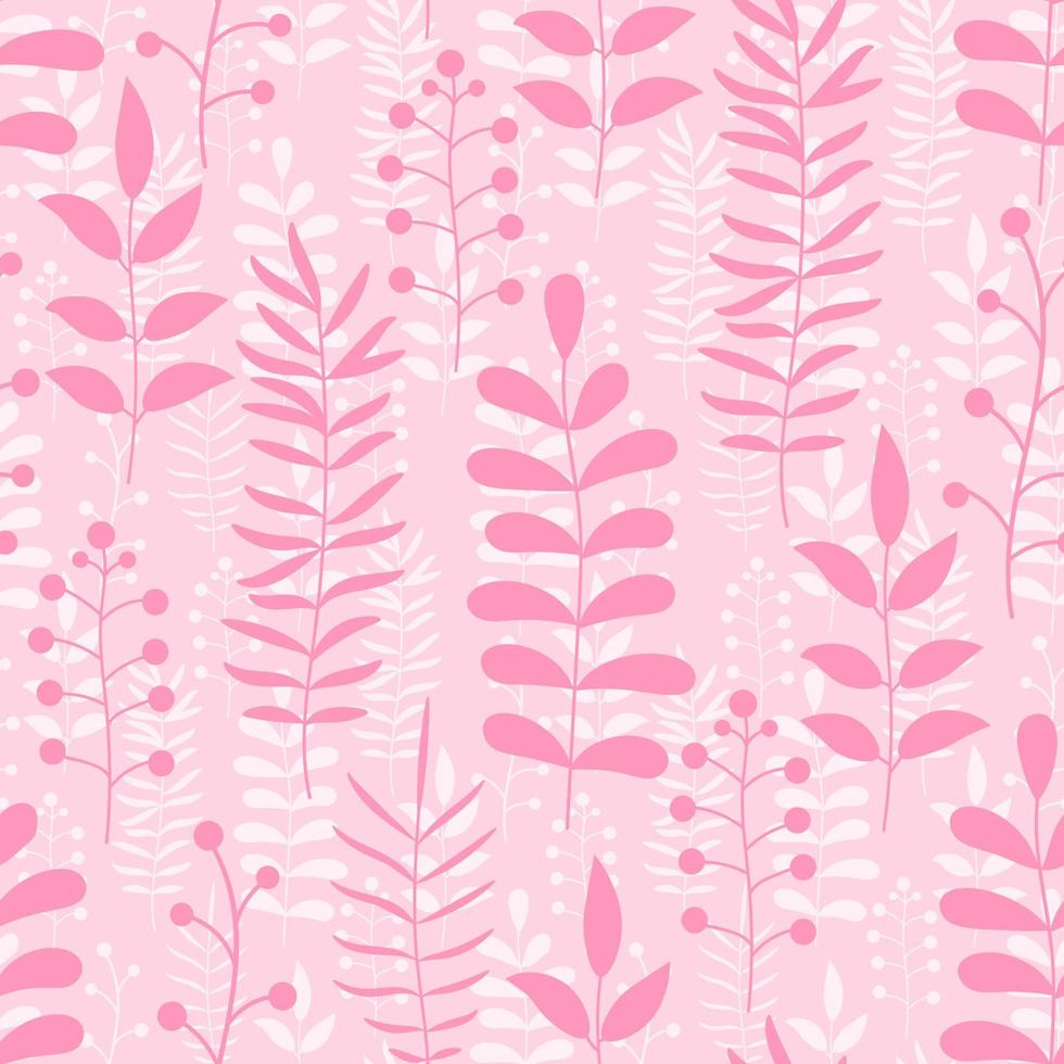 Cute cartoon flower seamless pattern. Background with plant, branch, leaves. Wrapping paper, textile. vector
