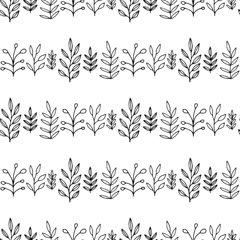 Tropical background with  hand drawn leaves and branches on white. Tropic seamless pattern. vector