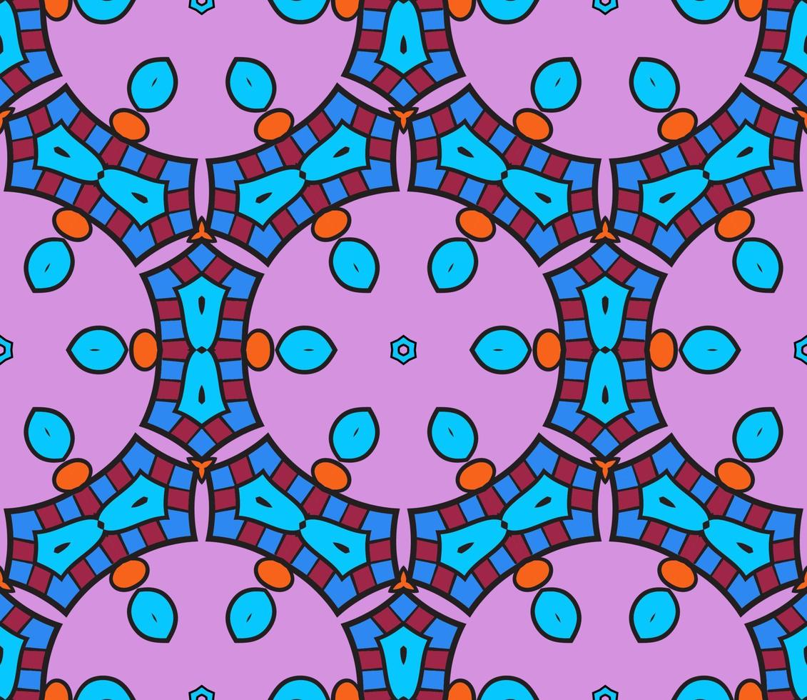 Abstract colorful doodle geometric flower seamless pattern. Floral background. Kaleidoscope mosaic, geo tile of thin line ornament. vector