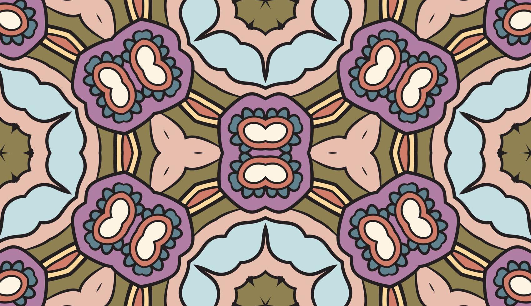 Abstract colorful doodle geometric flower seamless pattern. Floral background. Kaleidoscope mosaic, geo tile of thin line ornament. vector