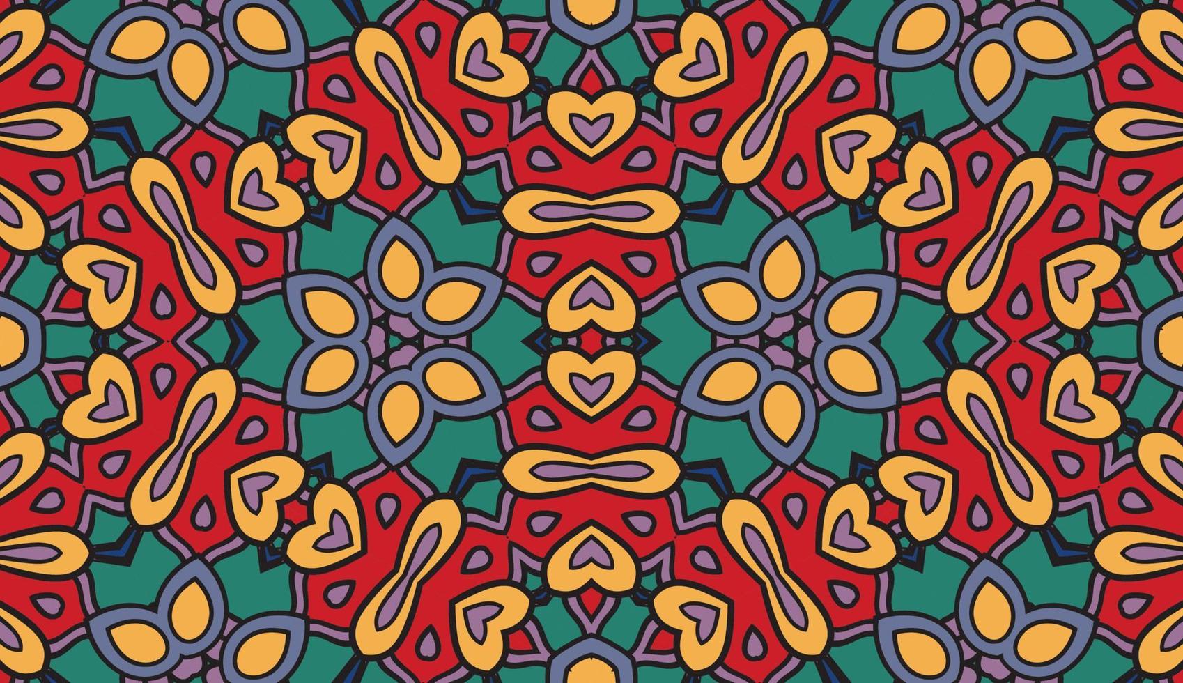 Abstract colorful doodle geometric flower seamless pattern. Floral background. Kaleidoscope mosaic, geo tile of thin line ornament. vector