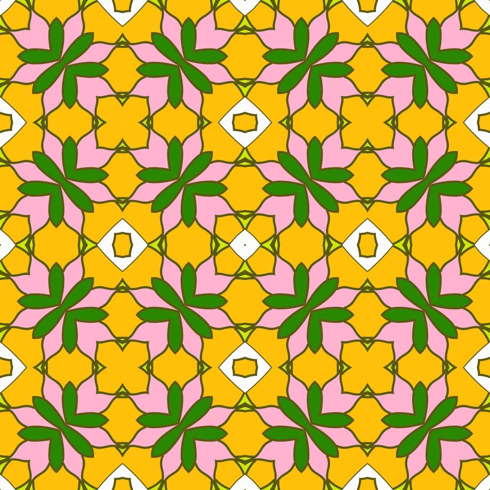 Abstract colorful doodle geometric flower seamless pattern. Floral background. Kaleidoscope mosaic, geo tile of thin line ornament. vector