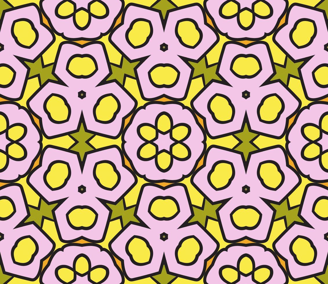Abstract colorful doodle geometric flower seamless pattern. Floral background. Kaleidoscope mosaic, geo tile of thin line ornament. vector